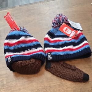 Kids Striped Pom Pom Hat - Blue, Red, and White